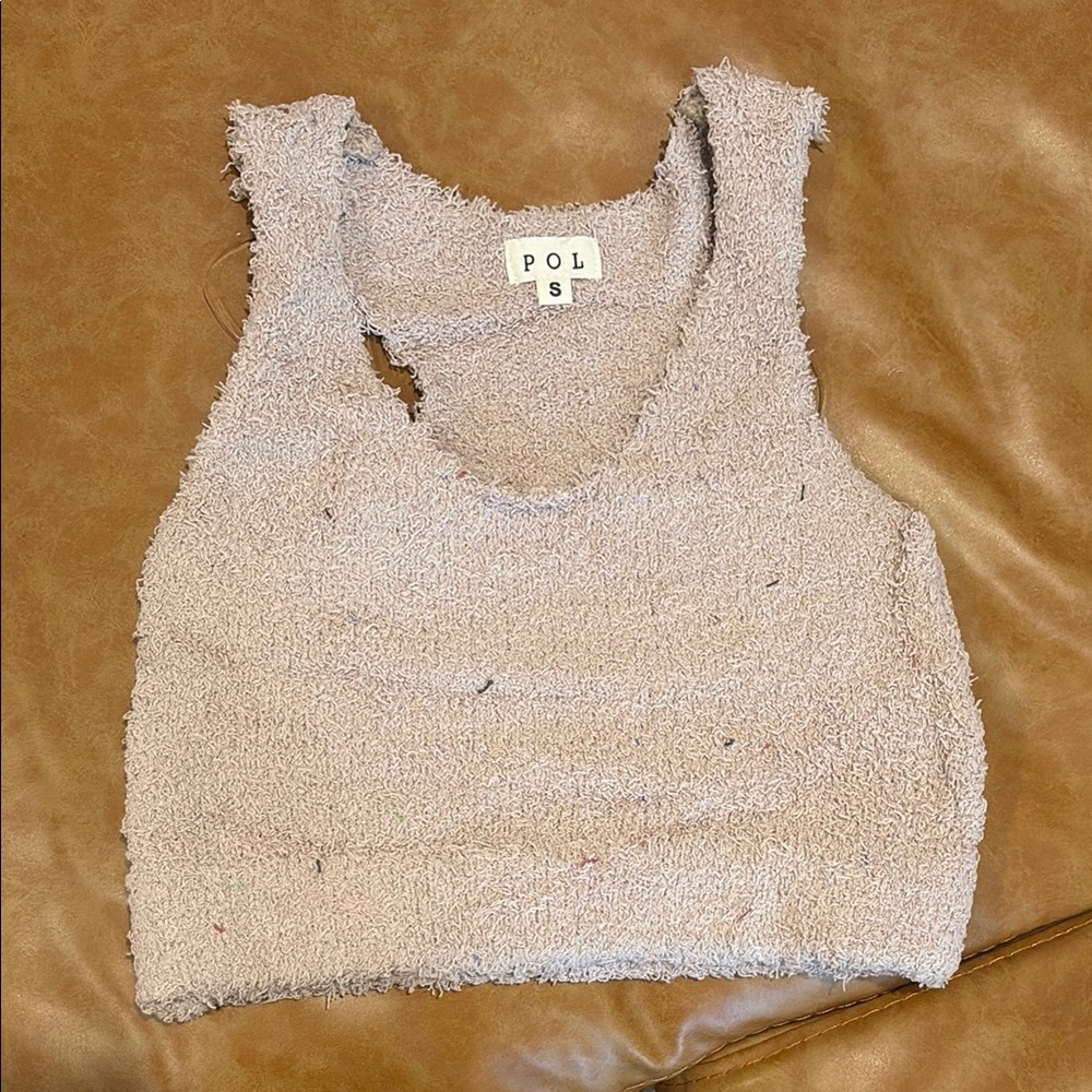POL Women's Tan Fuzzy Teddy Bear Top - Size Small